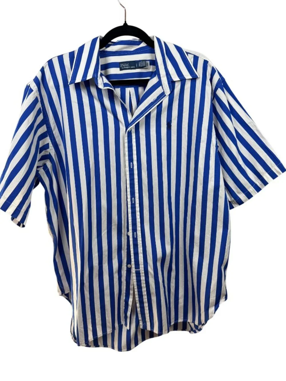 Polo Ralph Lauren Relaxed Blue White Striped Cotton Button Up Shirt Mens Large